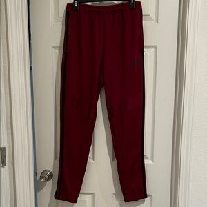 Adidas Burgundy Joggers with Black Stripes